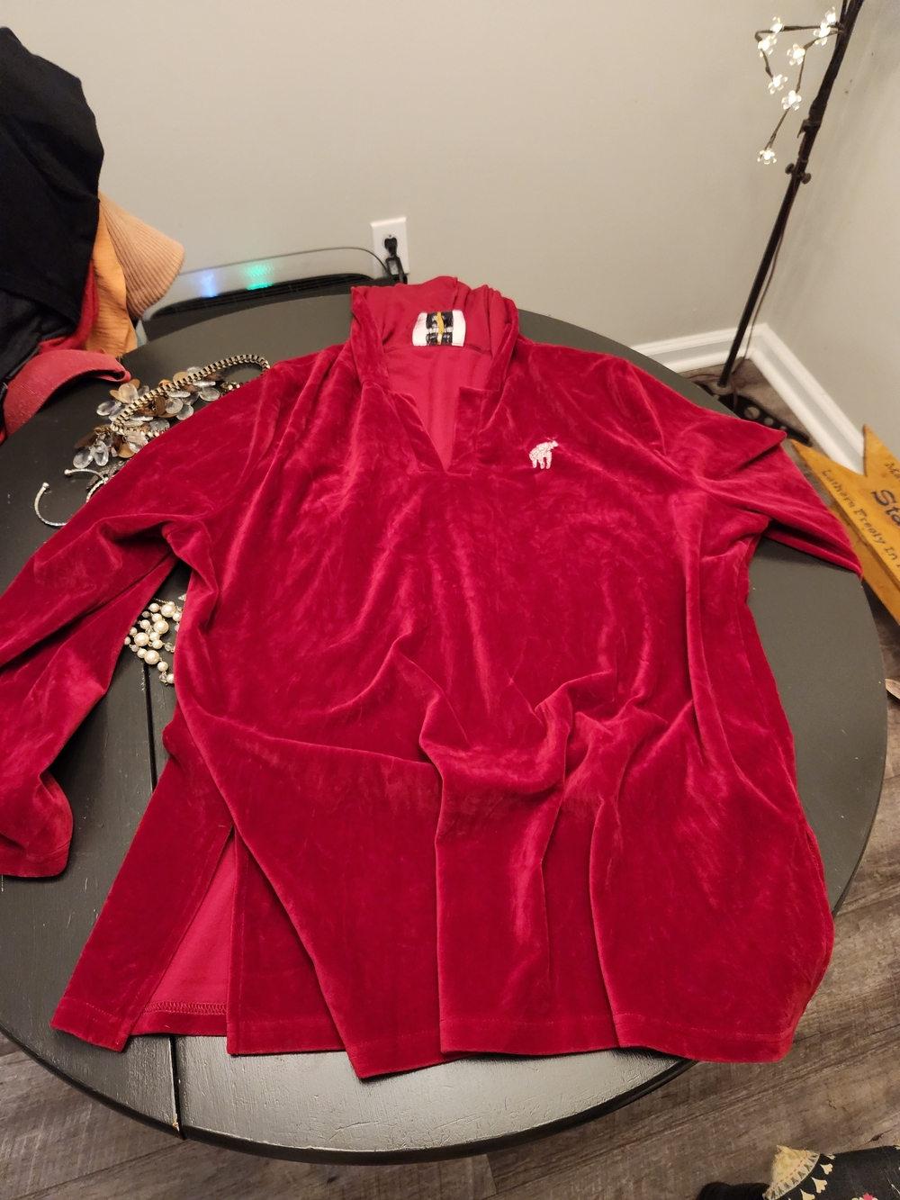 Emerson Street Red Velour Hoodie Sweatshirt